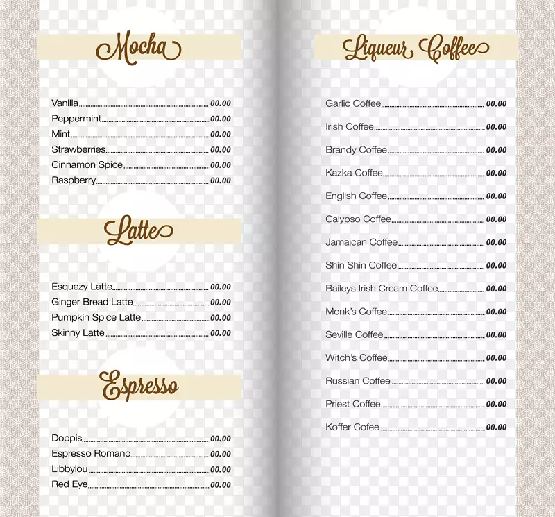 卡布奇诺冰咖啡厅caffxe 8摩卡-老式花边菜单模板