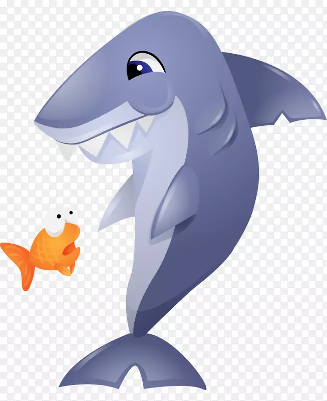 鲨鱼金鱼海豚剪贴画黄色卡通金鱼可爱鲨鱼