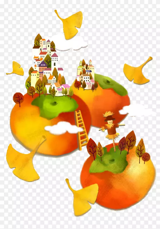 卡通柿子水彩画插图-柿子王国