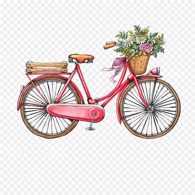 自行车，旧衣服，水彩画.浪漫的手绘自行车