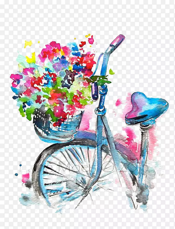 水彩画插图.自行车