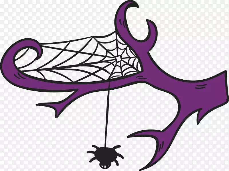 蜘蛛网万圣节剪贴画-紫色树枝蜘蛛网