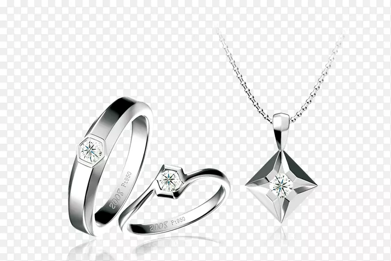 结婚戒指项链钻石-一对钻石戒指和项链