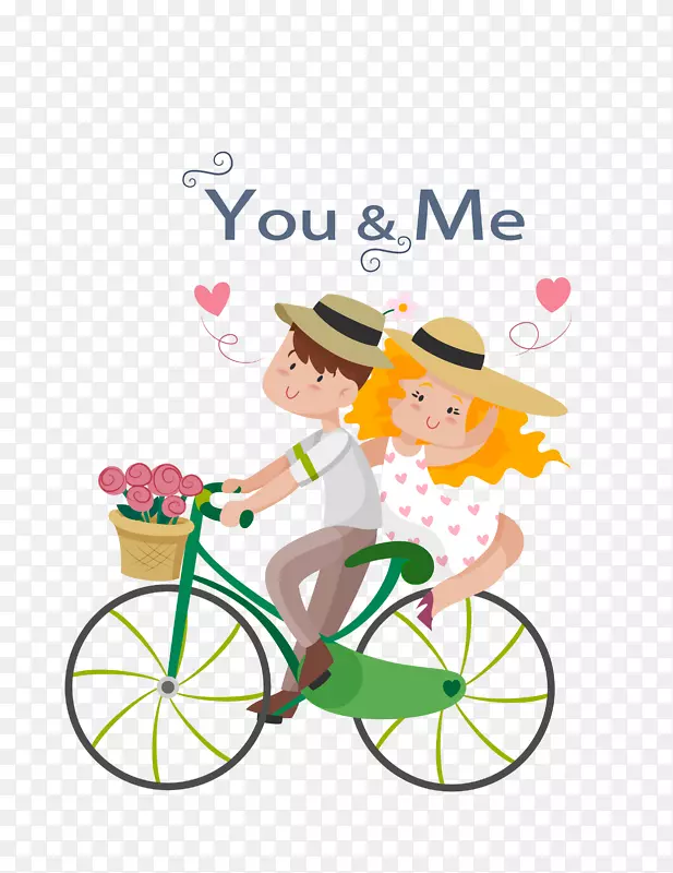 情侣自行车爱情插画-彩色自行车情侣