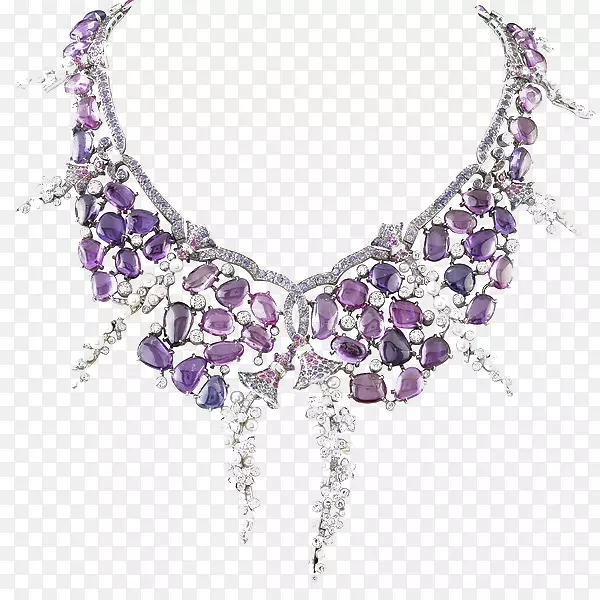 耳环，梵克莱夫和Arpels珠宝，蓝宝石，祖母绿-紫色项链