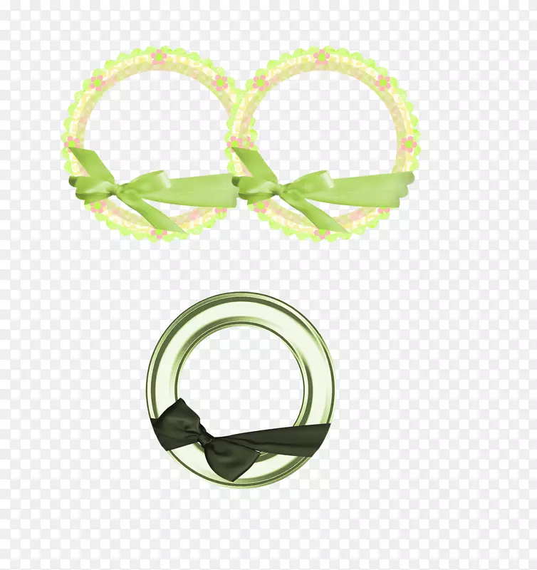 圆形绿色花环剪贴画-蝴蝶结花环