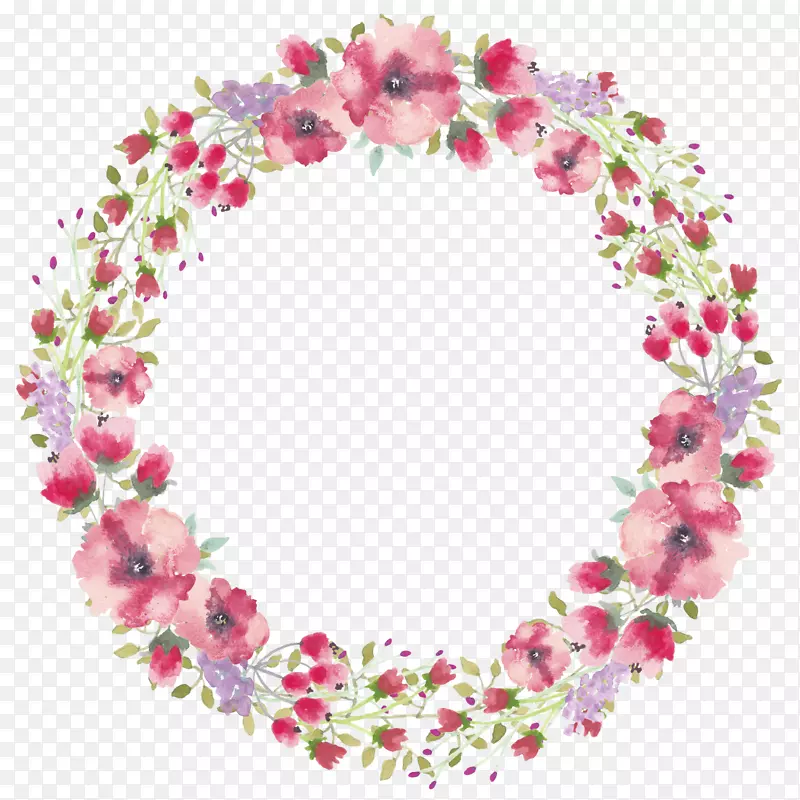 花卉设计水彩画插花艺术-美丽的手绘花环