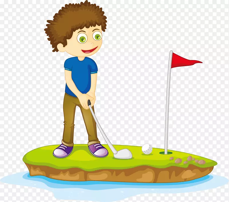 卡通高尔夫球儿童插图-打高尔夫球