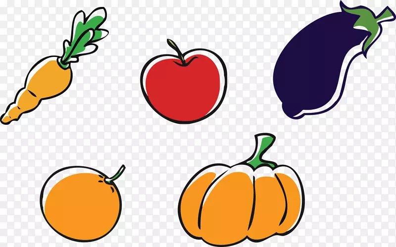 苹果南瓜蔬菜剪贴画-卡通茄子水果蔬菜胡萝卜苹果橙子