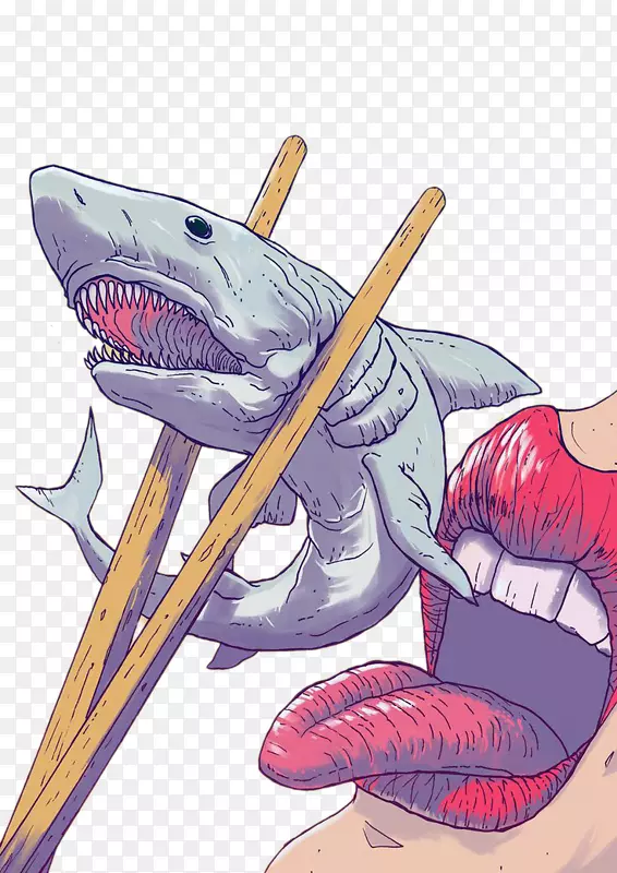 鲨鱼卡通画插图-吃鲨鱼