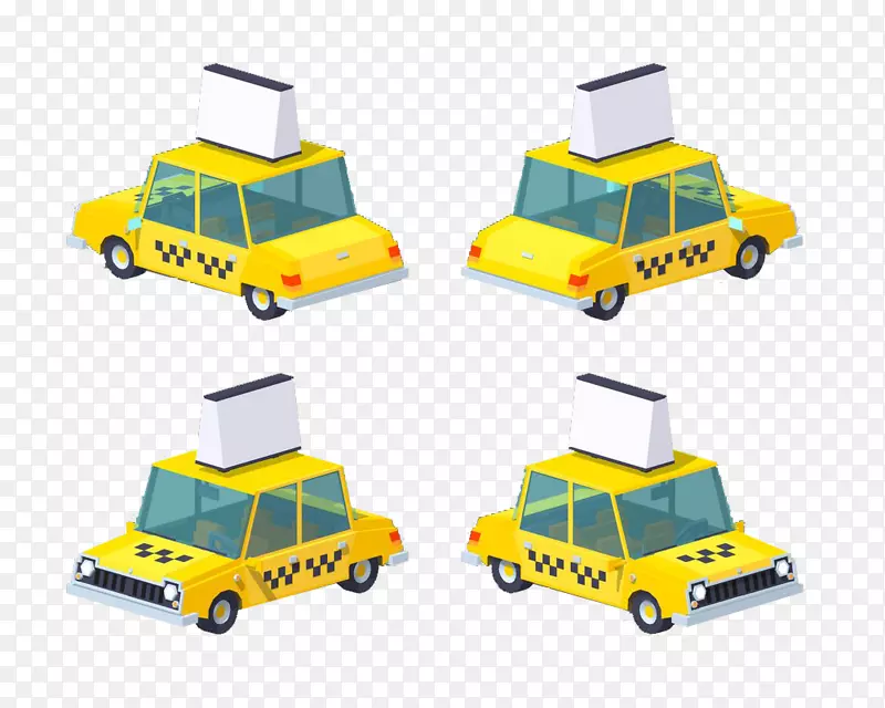 出租车卡通汽车设计插图等距插图手绘卡通出租车