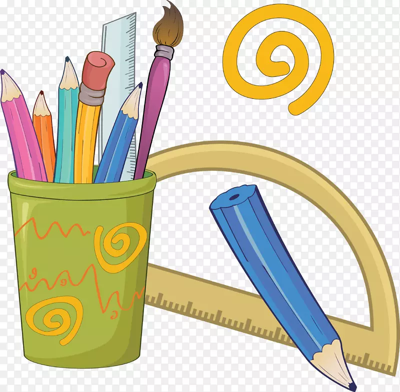 彩色铅笔画文具夹艺术卡通铅笔