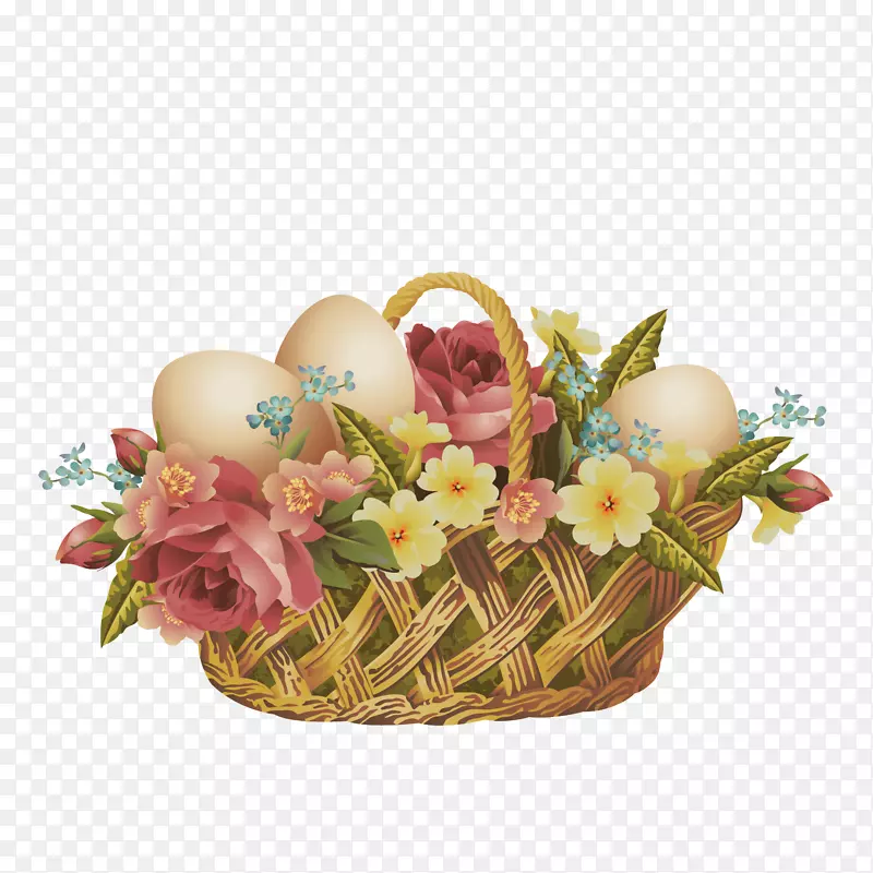 复活节兔子复活节篮子剪贴画手绘复活节装饰花篮