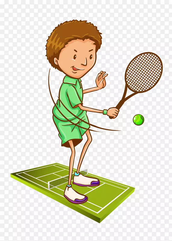 网球摄影插图.卡通手绘校园网球比赛