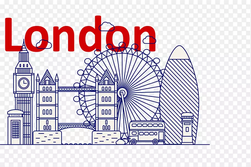 伦敦平面设计景观-蓝色英国伦敦景观