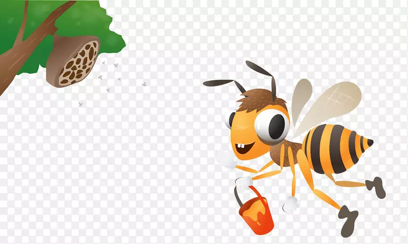 蜂巢蜂-蜂巢上的卡通蜜蜂