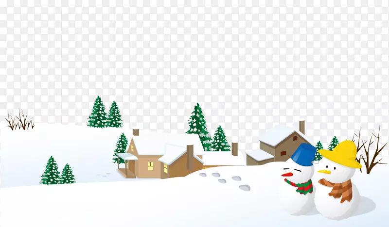 雪人冬季景观-创意卡通雪地