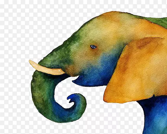 大象水彩画野生动物大象