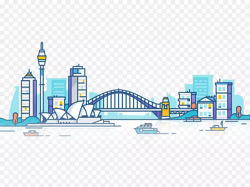 悉尼城市建筑漂流图-手绘悉尼城市