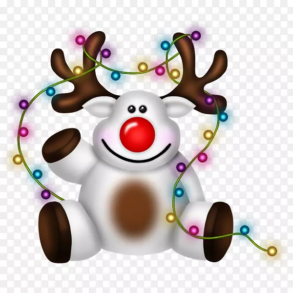 驯鹿圣诞老人圣诞剪辑艺术-戴着鹿的卡通圣诞彩灯