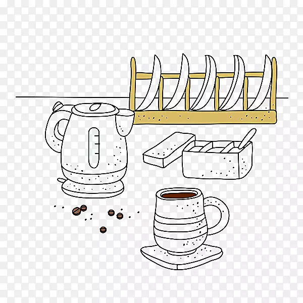 咖啡杯夹艺术.咖啡和水壶