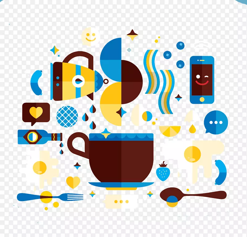 咖啡杯插图-平杯和咖啡杯壶