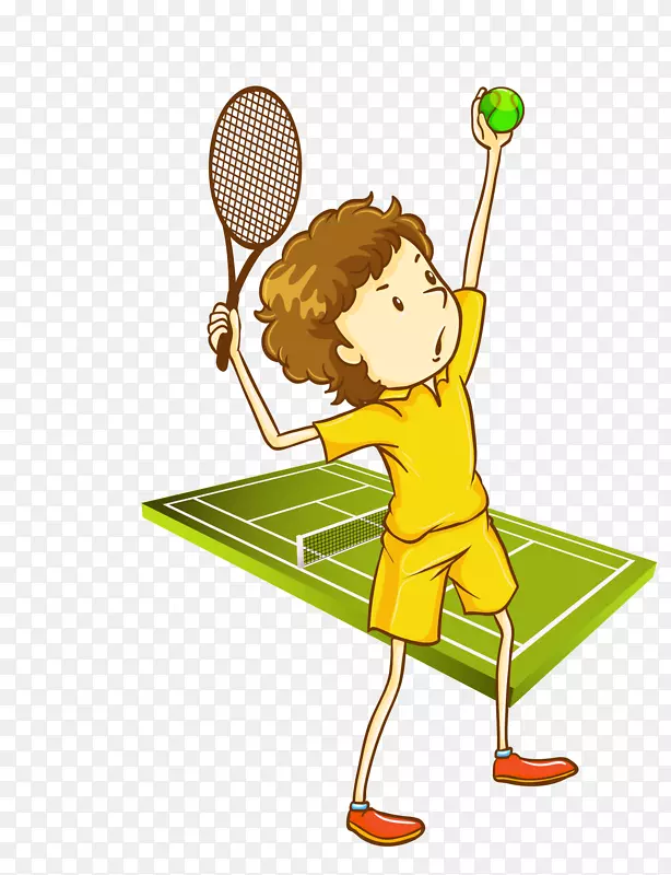 网球卡通插图.卡通手绘校园网球游戏
