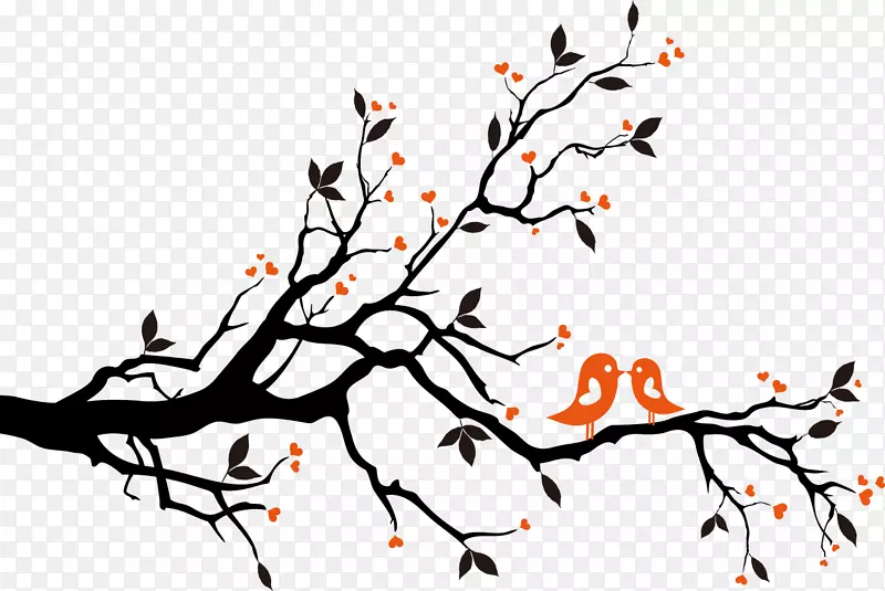 爱鸟剪贴画-树枝上的鸟