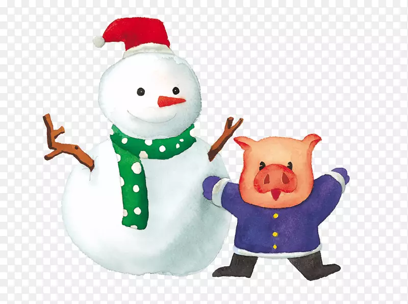 家猪雪人圣诞装饰品剪贴画雪人