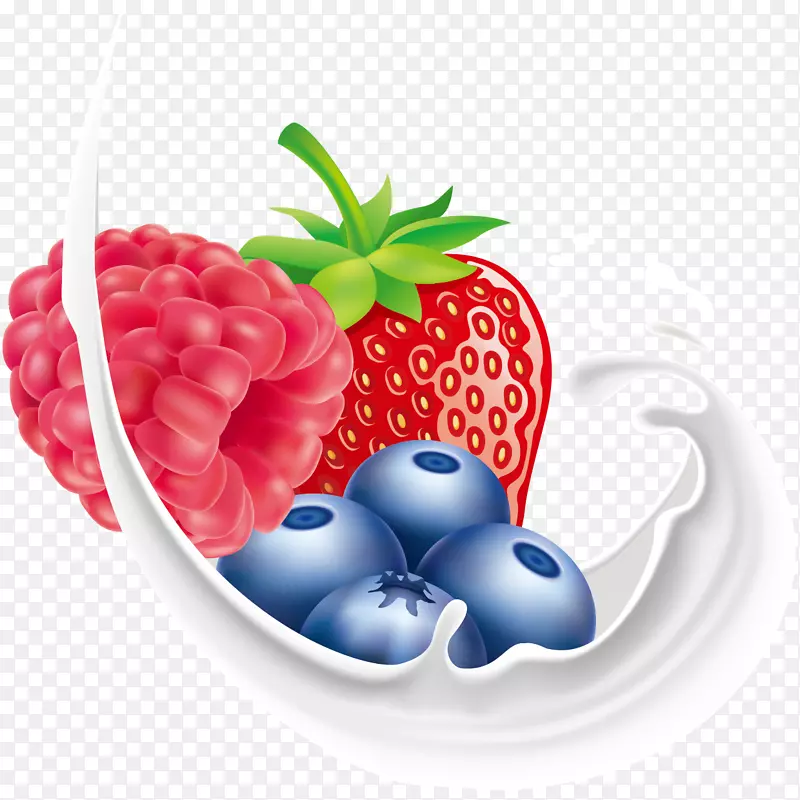 草莓椰奶覆盆子-水果和牛奶飞溅载体