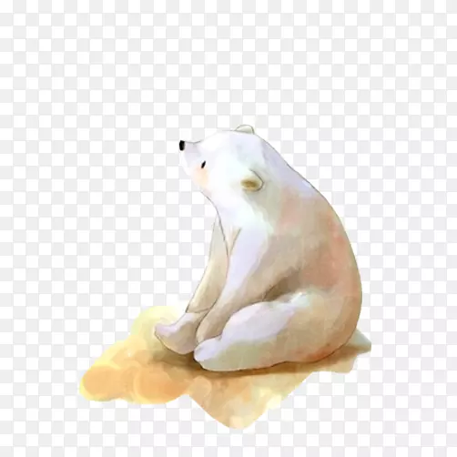小北极熊水彩画-创作画中的北极熊发呆