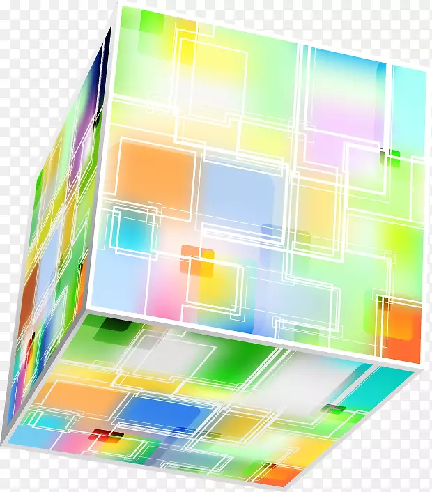 线立方体-彩色线条画立方体