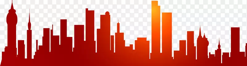 城市：天际线剪影城市-红色城市建筑