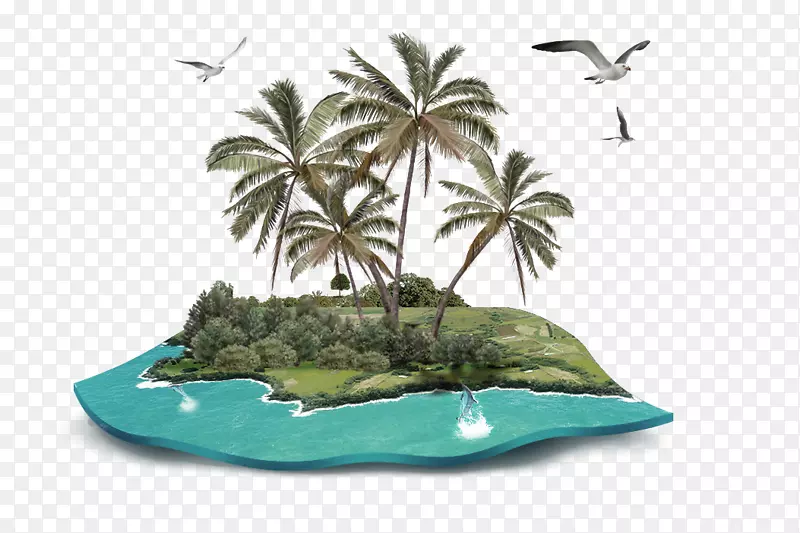 椰子剪贴画-绿色清新岛装饰图案