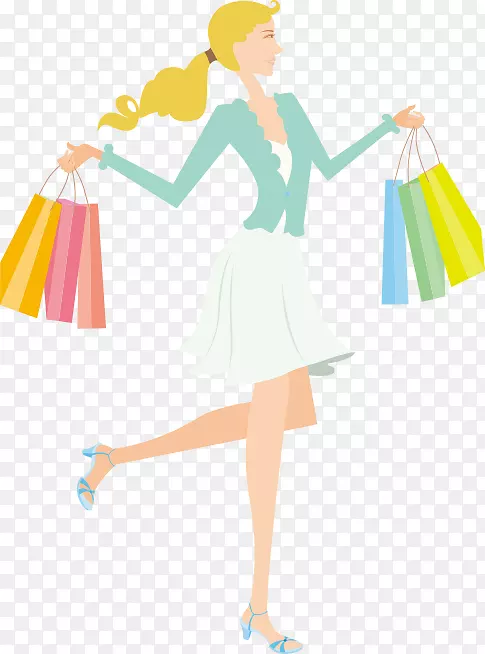 时尚购物女人-提着购物袋细长的美