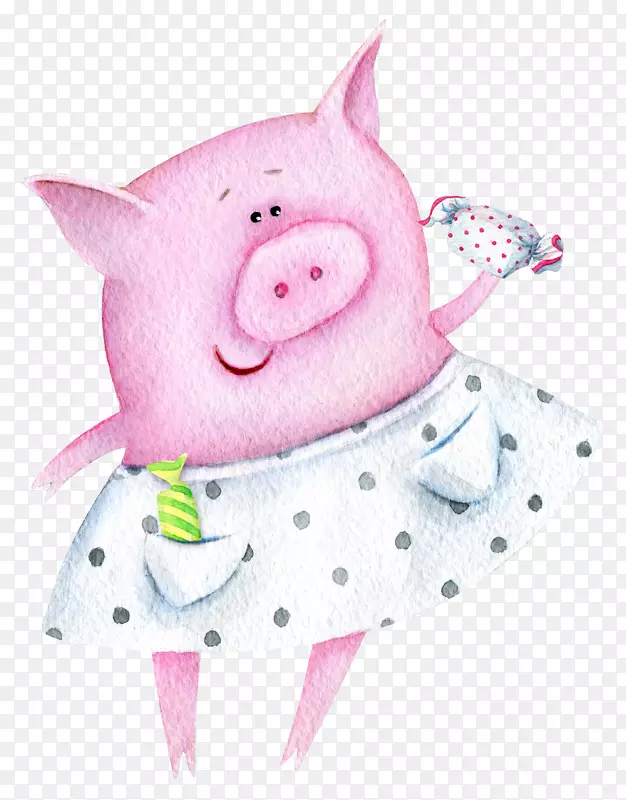 家猪水彩画插图-卡通猪