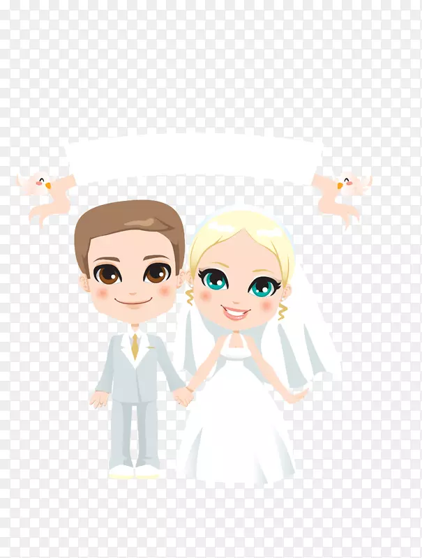 婚纱绘图插图-彩色卡通婚姻夫妇