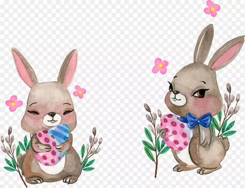 兔水彩画插图.手绘兔