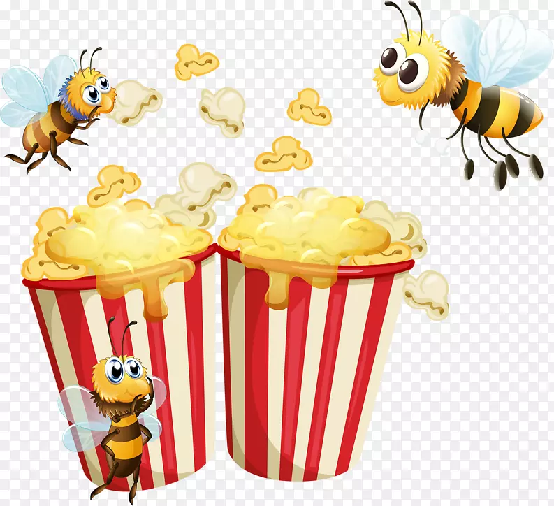 蜜蜂爆米花焦糖玉米插图卡通蜜蜂和爆米花
