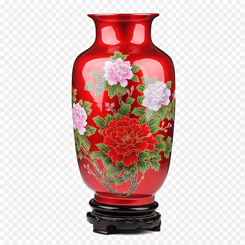 景德镇花瓶陶瓷釉瓷牡丹花瓶