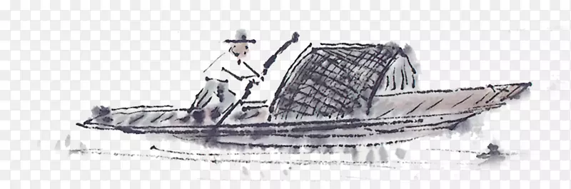 水艇下载渔船划船-风手绘渔民划船水墨画