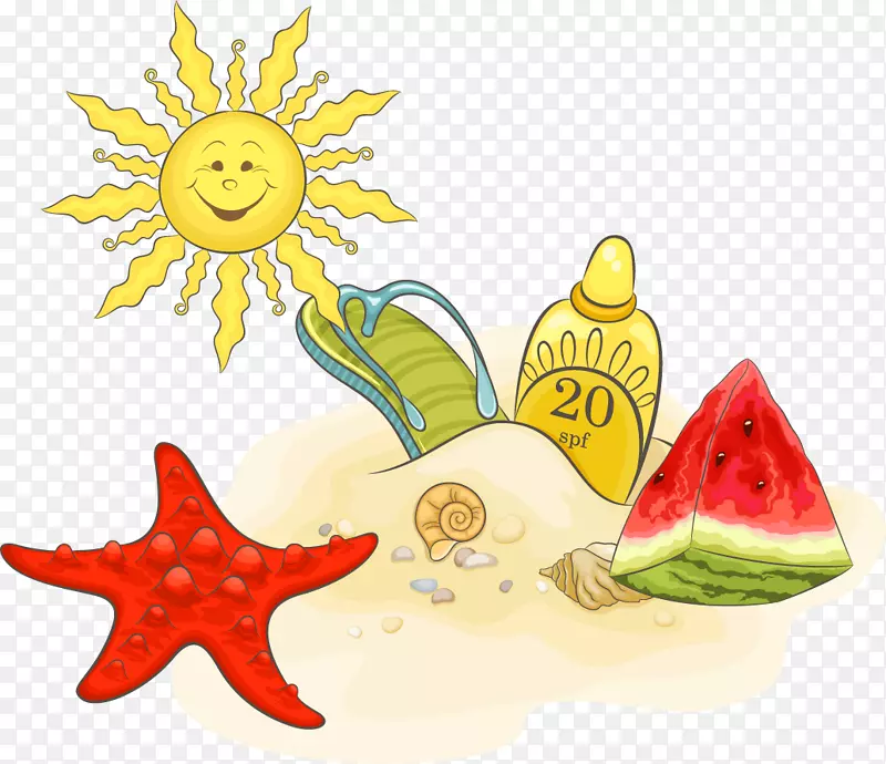 西瓜剪贴画-太阳西瓜材料海滩PNG
