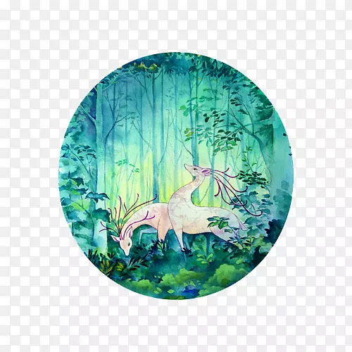 水彩画-水彩鹿林