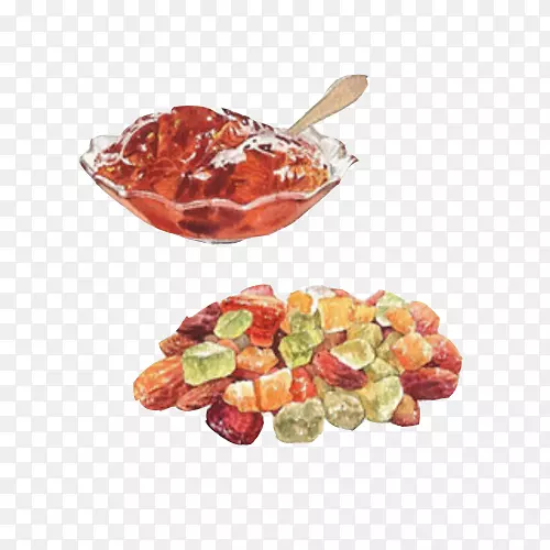 华夫饼软糖糖果水果蜜饯糖和水果泥手绘材料图片