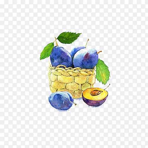 水果水彩画蓝莓果篮