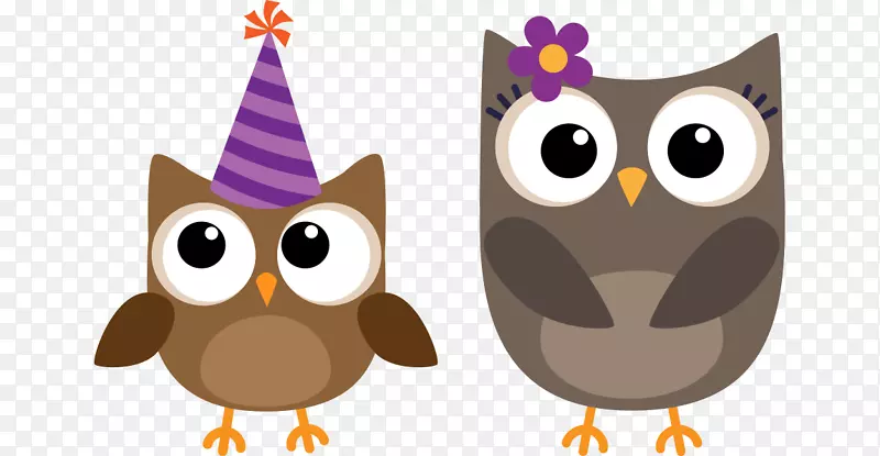 猫头鹰生日蛋糕派对-简单手绘卡通猫头鹰帽妈妈