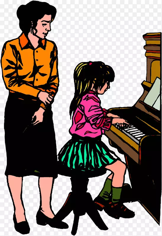 学生钢琴课老师剪贴画-指导学生弹钢琴
