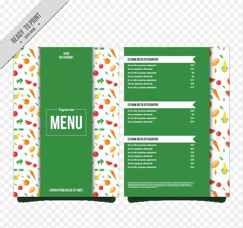 素食者素食菜单-可爱的绿色素食菜单模板