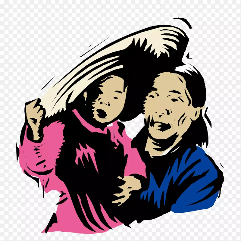 儿童妇女插图-抱着孩子的老妇人