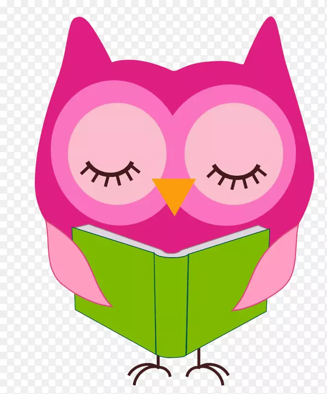 阅读猫头鹰记事本剪贴画-粉红色猫头鹰阅读
